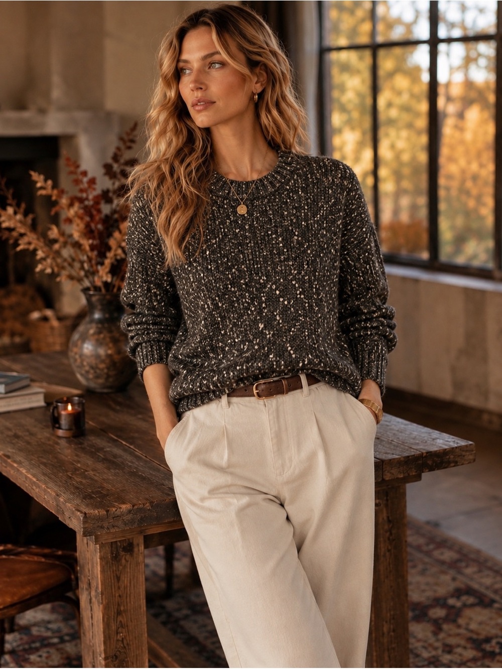 Mango Casual Speckled Knit Sweater | Size Large